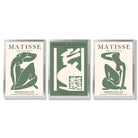 Matisse Abstract Silhouette Set of 3 Green Framed Wall Art with Silver Wood Frames