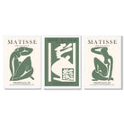Matisse Abstract Silhouette Set of 3 Green Framed Wall Art with White Wooden Frames