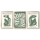 Matisse Female Silhouette and Botanical Set of 3 Green Framed Wall Art with Gold Wood Frames