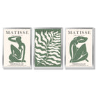 Matisse Female Silhouette and Botanical Set of 3 Green Framed Wall Art with Silver Wood Frames