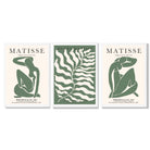 Matisse Female Silhouette and Botanical Set of 3 Green Framed Wall Art with White Wooden Frames