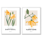 Yellow Daffodil Flower Illustration Set of 2 Art Prints with White Frame