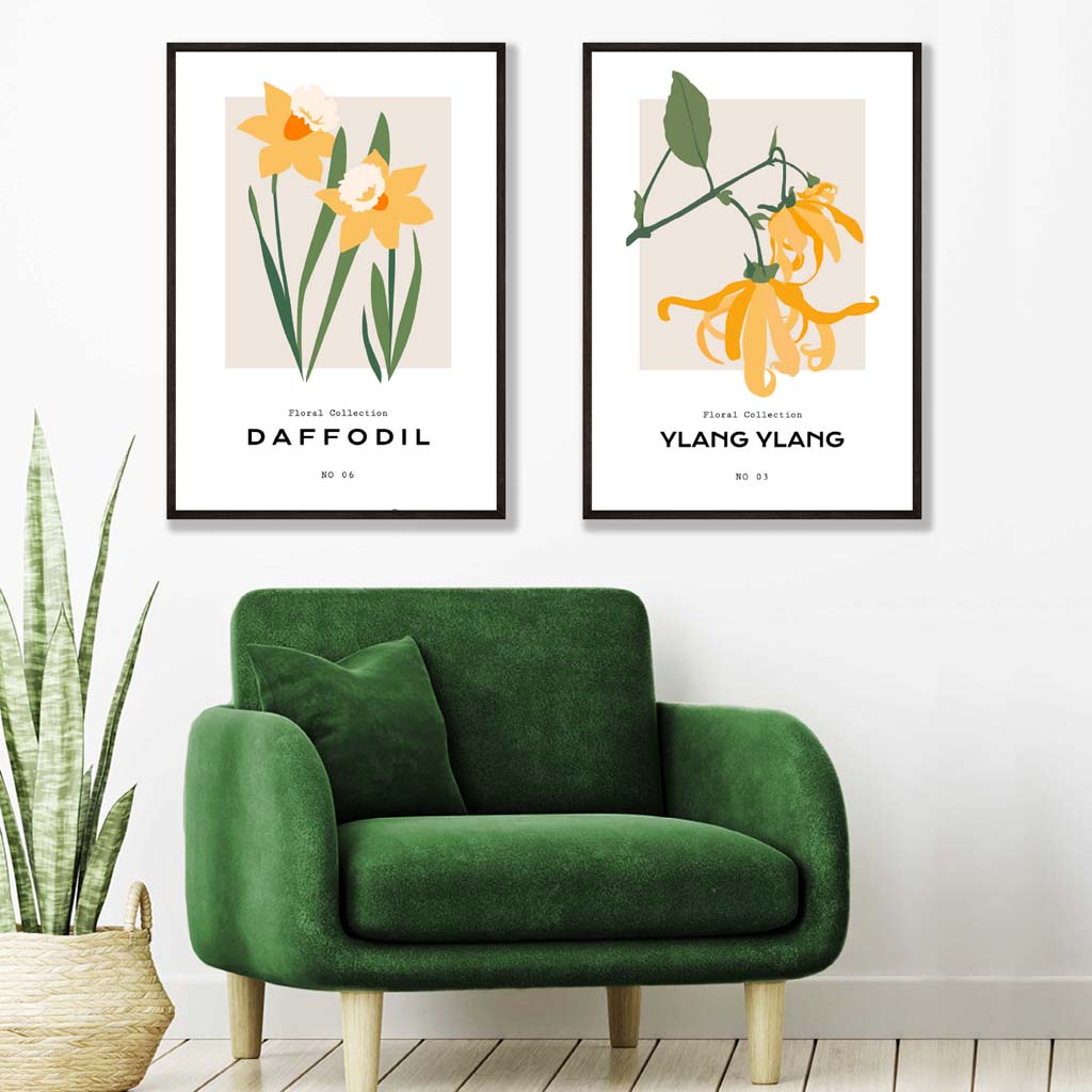 Yellow Daffodil Flower Illustration Posters | Artze Wall Art UK