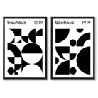 Bauhaus Black and White Mid Century Set of 2 Art Prints with Black Frame
