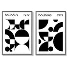 Bauhaus Black and White Mid Century Set of 2 Art Prints with Dark Grey Frame