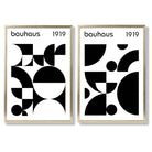 Bauhaus Black and White Mid Century Set of 2 Art Prints with Gold Frame