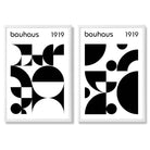 Bauhaus Black and White Mid Century Set of 2 Art Prints with White Frame