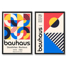 Bauhaus Red and Blue Mid Century Set of 2 Art Prints with Black Frame