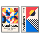 Bauhaus Red and Blue Mid Century Set of 2 Art Prints with Dark Grey Frame