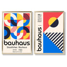 Bauhaus Red and Blue Mid Century Set of 2 Art Prints with Gold Frame