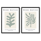 Matisse Botanical in Sage Green Set of 2 Art Prints with Black Frame