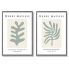 Matisse Botanical in Sage Green Set of 2 Art Prints with Dark Grey Frame