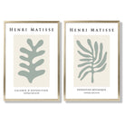 Matisse Botanical in Sage Green Set of 2 Art Prints with Gold Frame