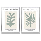 Matisse Botanical in Sage Green Set of 2 Art Prints with Silver Frame
