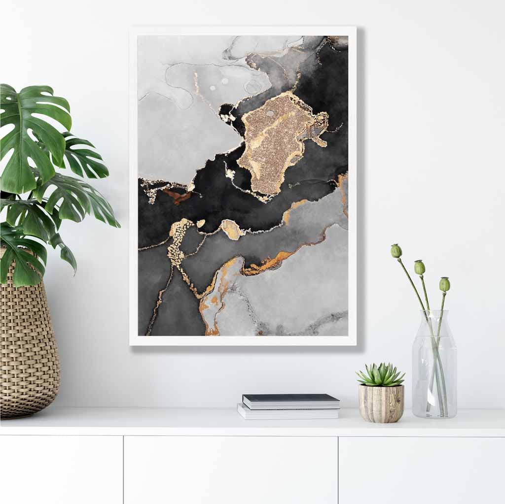 Black, Grey and Gold Abstract Art Poster No 1