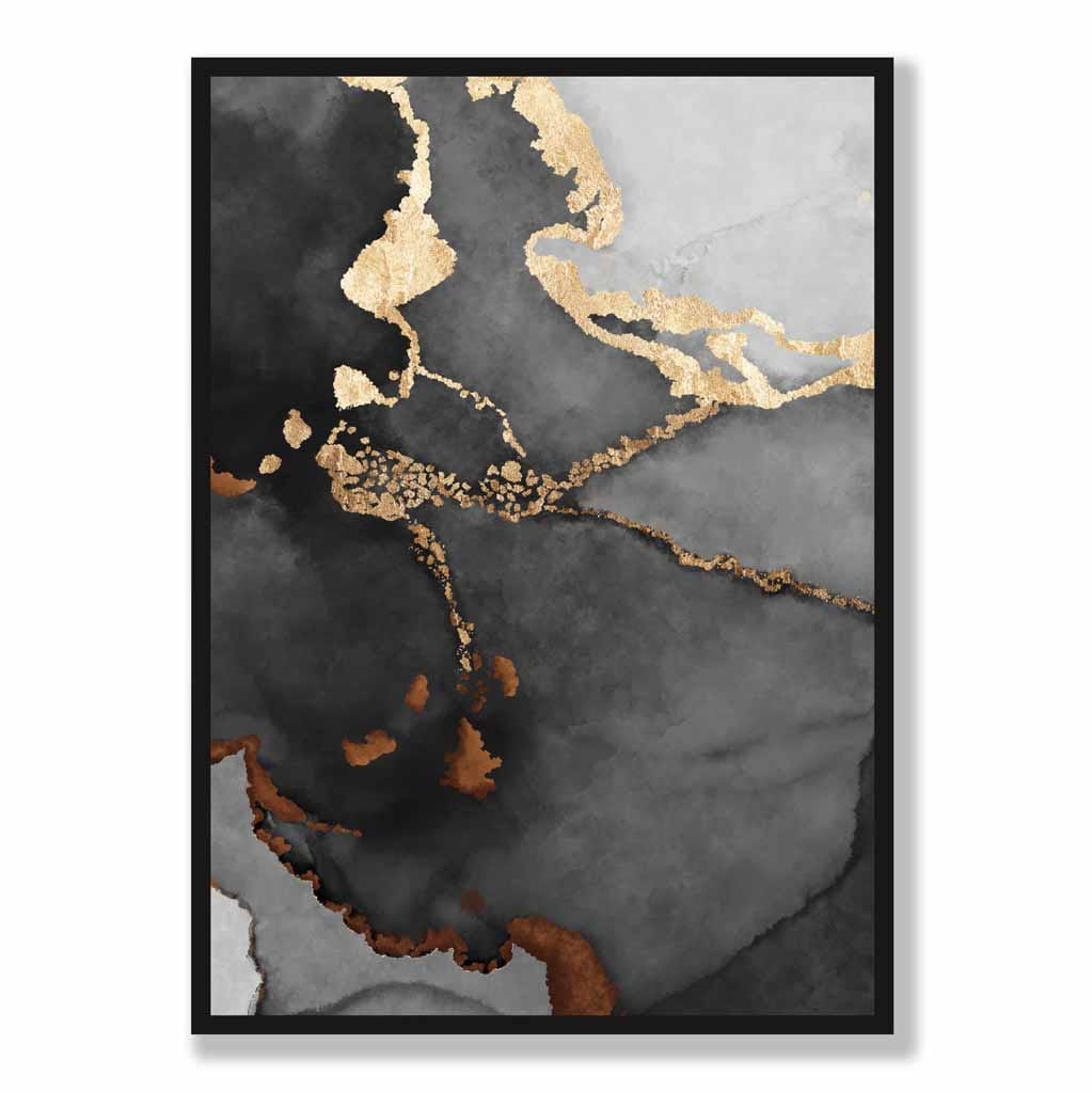 Black, Grey and Gold Abstract Art Poster No 2
