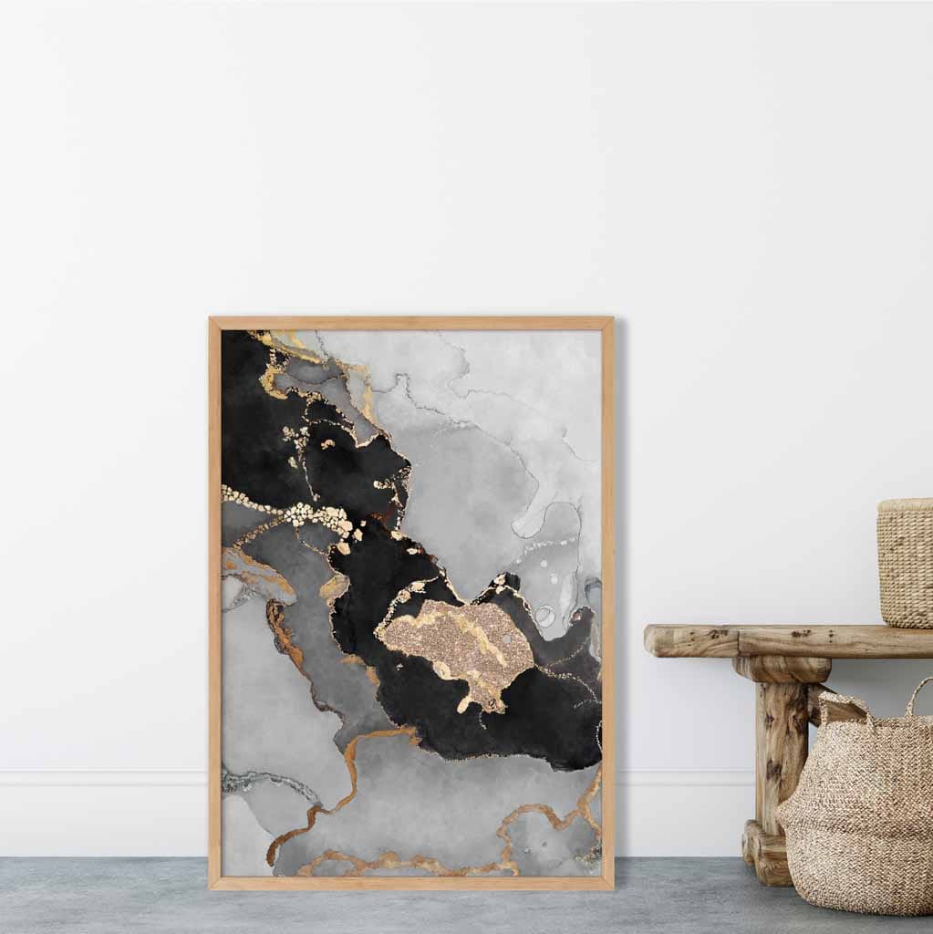 Black, Grey and Gold Abstract Art Poster No 3