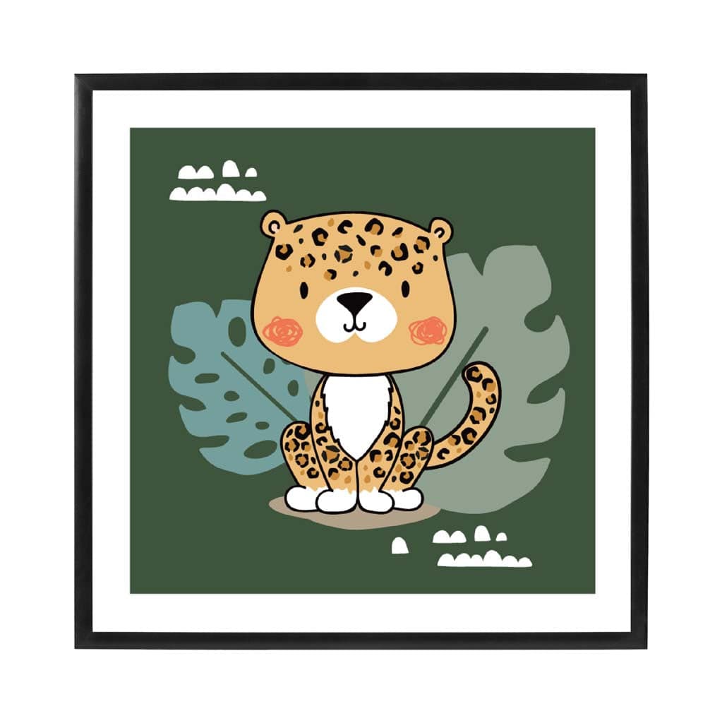 Cute Leopard Poster on Dark Green Jungle Kids Wall Art