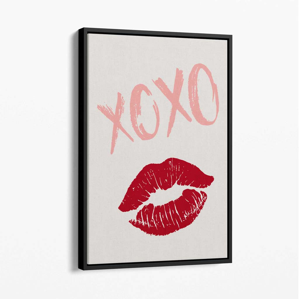 XOXO Lips Canvas Art Print with Black Float Frame