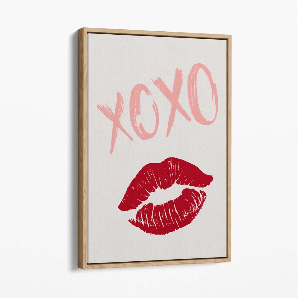 XOXO Lips Canvas Art Print with Oak Float Frame