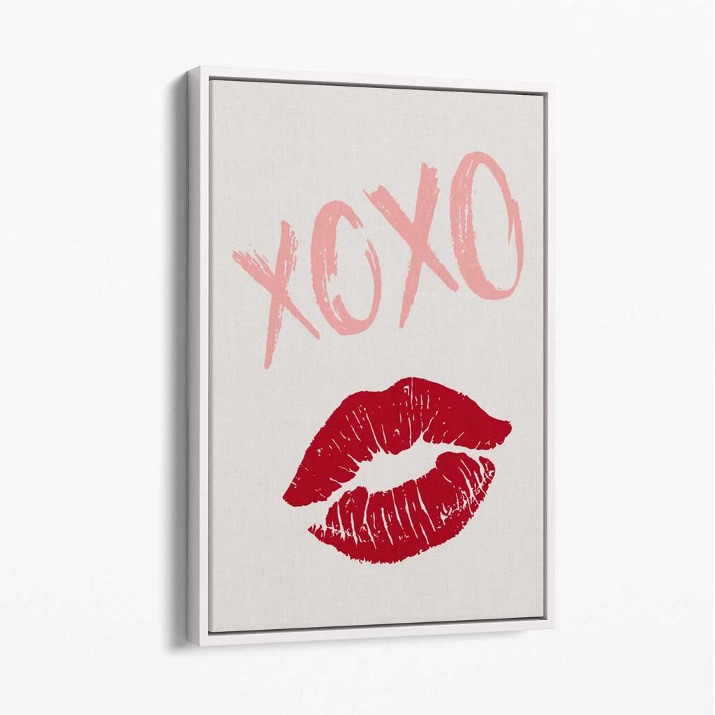 XOXO Lips Canvas Art Print with White Float Frame