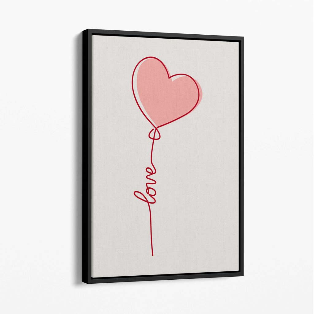 Love Heart String Canvas Art Print with Black Float Frame