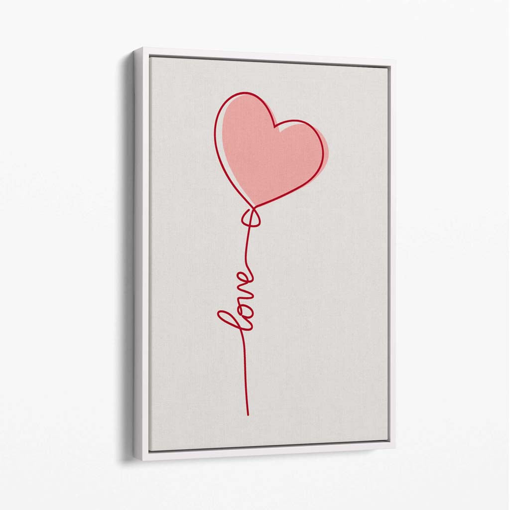 Love Heart String Canvas Art Print with White Float Frame