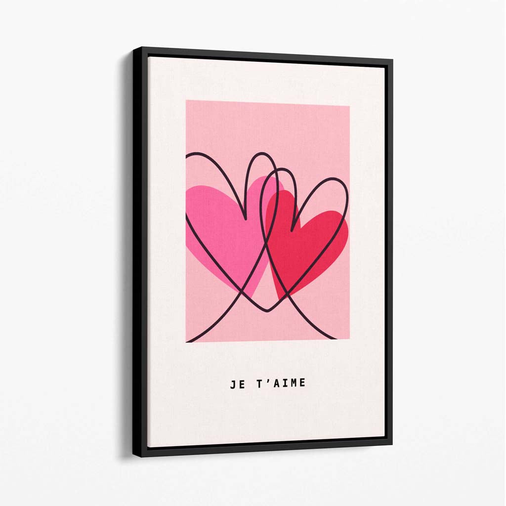 Je Taime Sketch Hearts Canvas Art Print with Black Float Frame