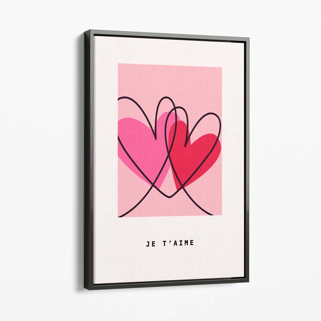 Je Taime Sketch Hearts Canvas Art Print with Grey Float Frame