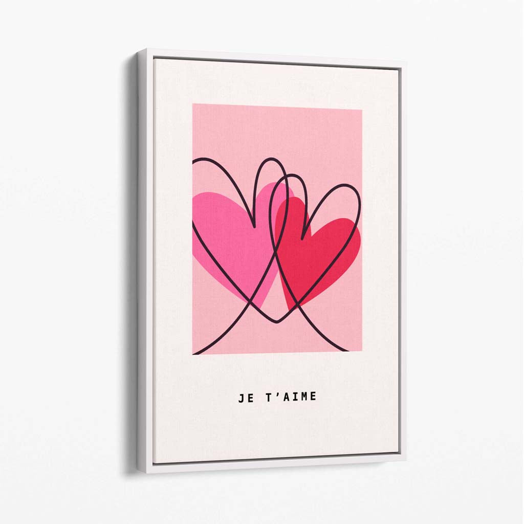 Je Taime Sketch Hearts Canvas Art Print with White Float Frame