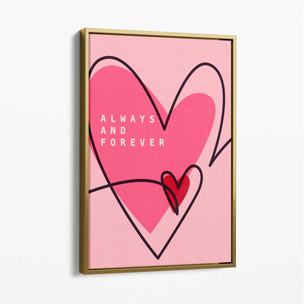 Always and Forever Sketch Hearts Canvas Art Print with Gold Float Frame