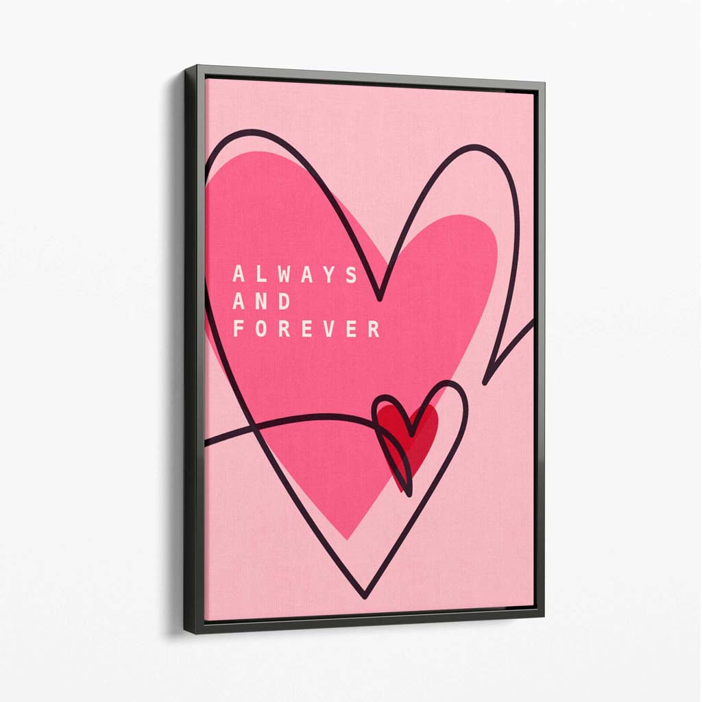 Always and Forever Sketch Hearts Canvas Art Print with Grey Float Frame