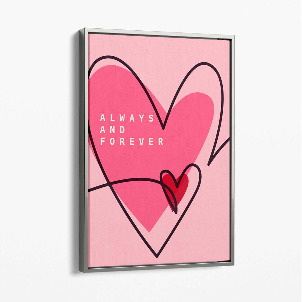 Always and Forever Sketch Hearts Canvas Art Print with Silver Float Frame