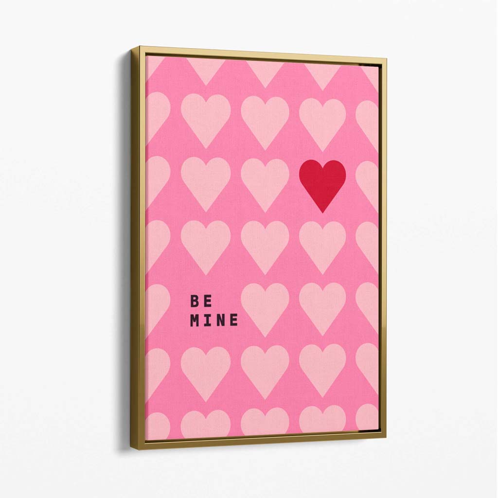 Be Mine Hearts Canvas Art Print with Gold Float Frame