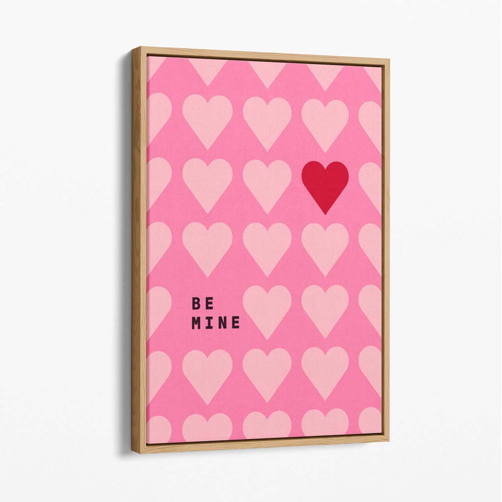 Be Mine Hearts Canvas Art Print with Oak Float Frame