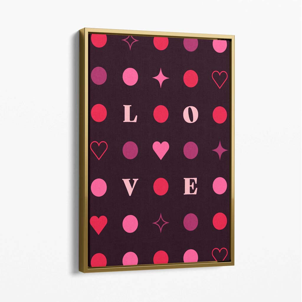 LOVE Hearts and Stars Canvas Art Print with Gold Float Frame