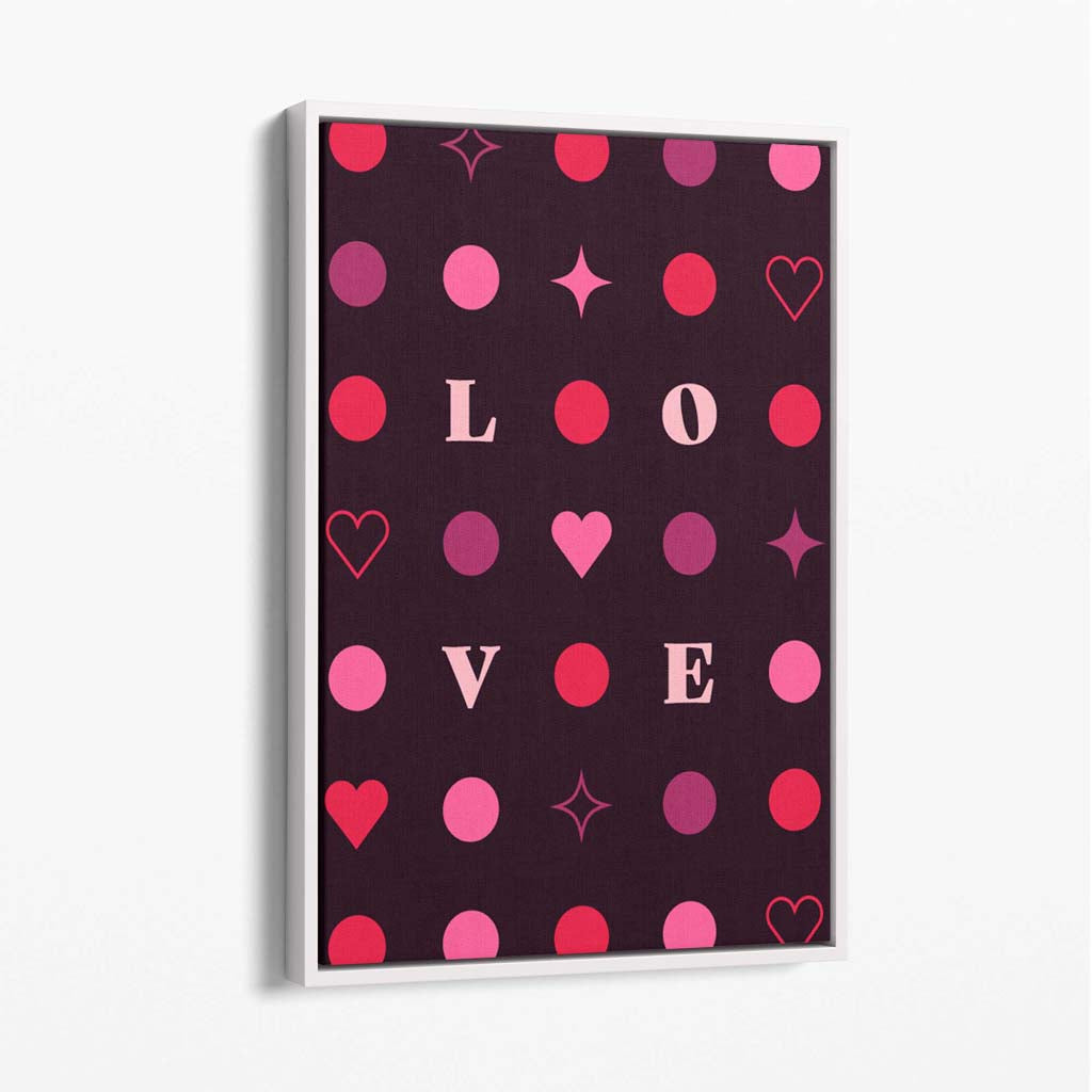 LOVE Hearts and Stars Canvas Art Print with White Float Frame