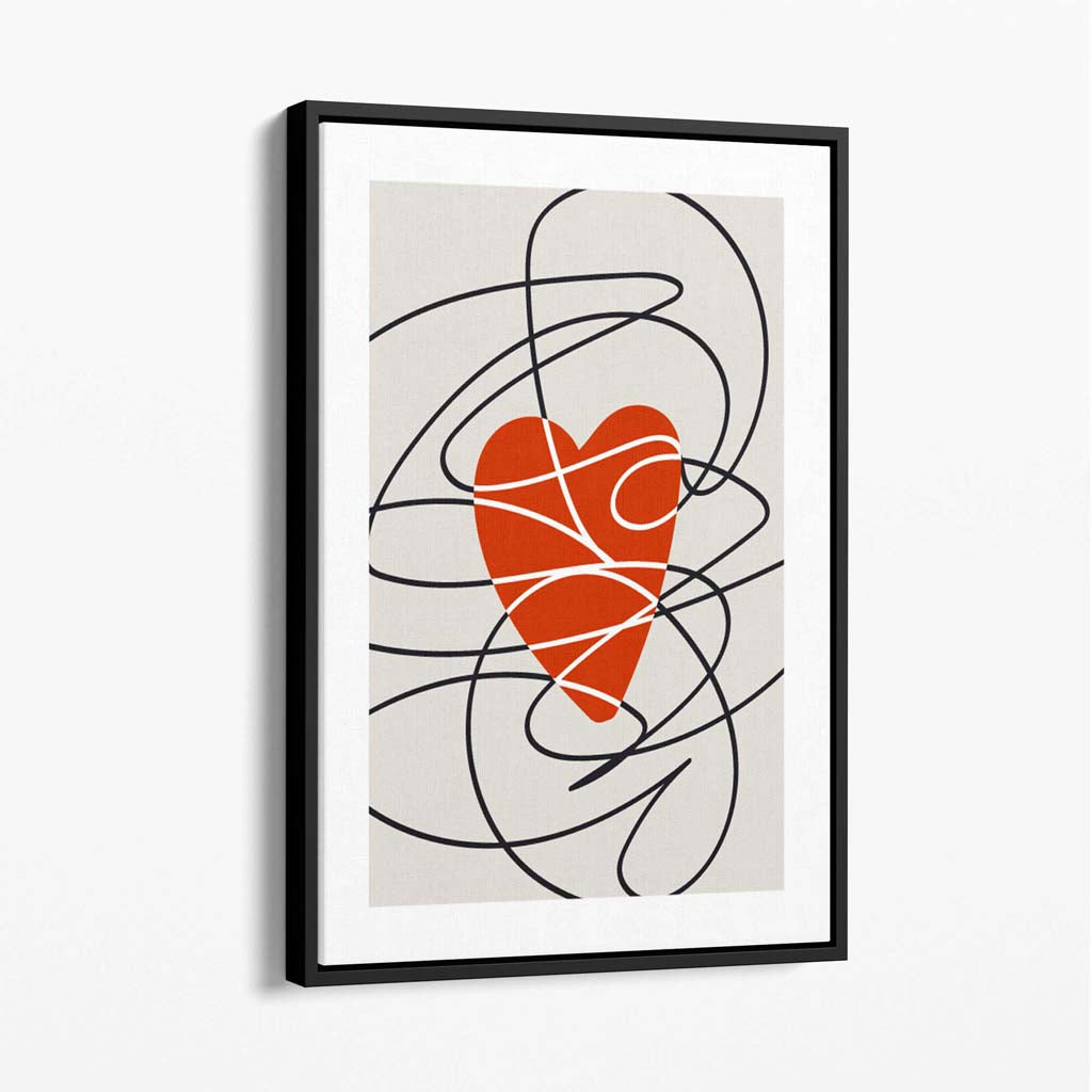 Retro Sketch Heart Sketch Canvas Art Print with Black Float Frame