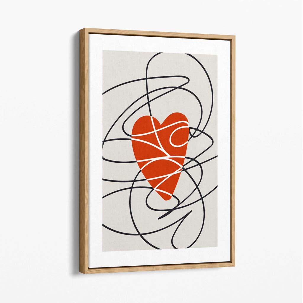 Retro Sketch Heart Sketch Canvas Art Print with Oak Float Frame