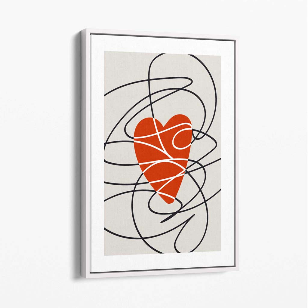 Retro Sketch Heart Sketch Canvas Art Print with White Float Frame