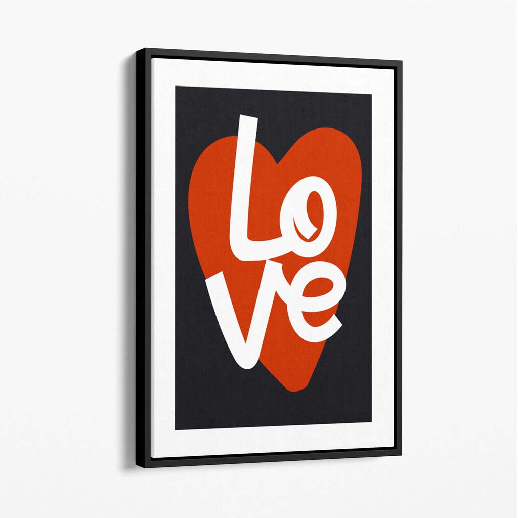 Retro Heart in Black and Red Canvas Art Print with Black Float Frame