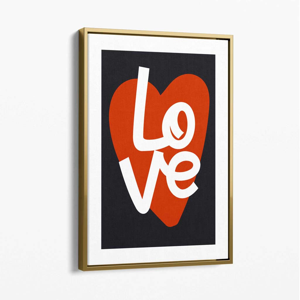 Retro Heart in Black and Red Canvas Art Print with Gold Float Frame