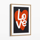 Retro Heart in Black and Red Canvas Art Print with Oak Float Frame