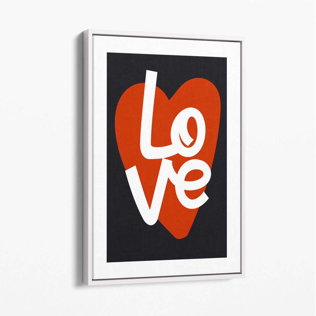 Retro Heart in Black and Red Canvas Art Print with White Float Frame