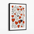 Sketch Love Hearts Canvas Art Print with Black Float Frame