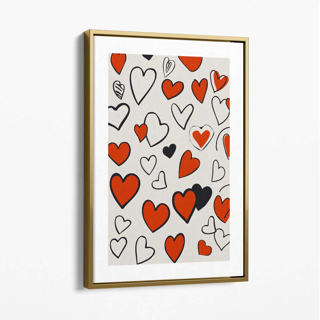 Sketch Love Hearts Canvas Art Print with Gold Float Frame