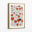 Sketch Love Hearts Canvas Art Print with Gold Float Frame