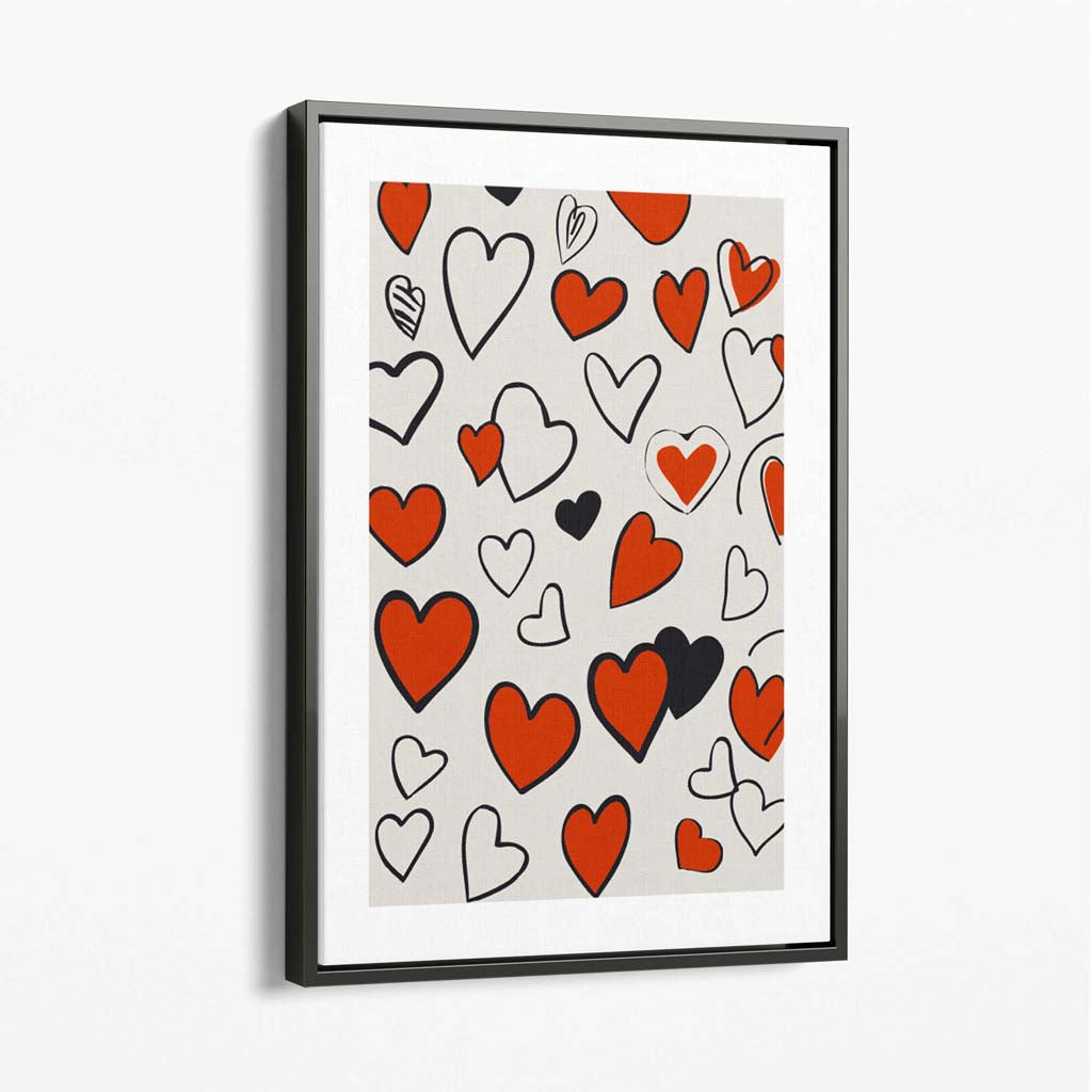 Sketch Love Hearts Canvas Art Print with Grey Float Frame