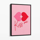 Kiss Me Heart Lips Canvas Art Print with Black Float Frame