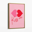 Kiss Me Heart Lips Canvas Art Print with Gold Float Frame